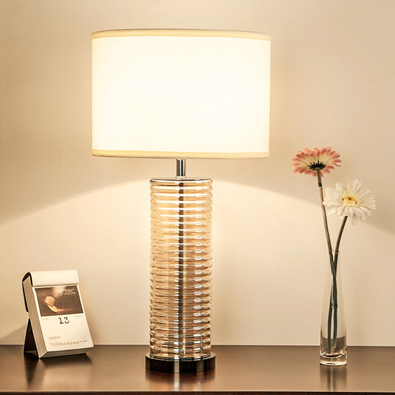 Glass Fabric Crystal Cylinder Table Lamp