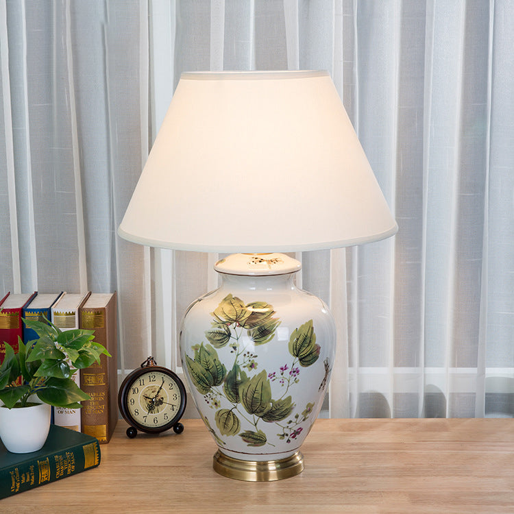 Fabric Copper Ceramic Pot Table Lamp