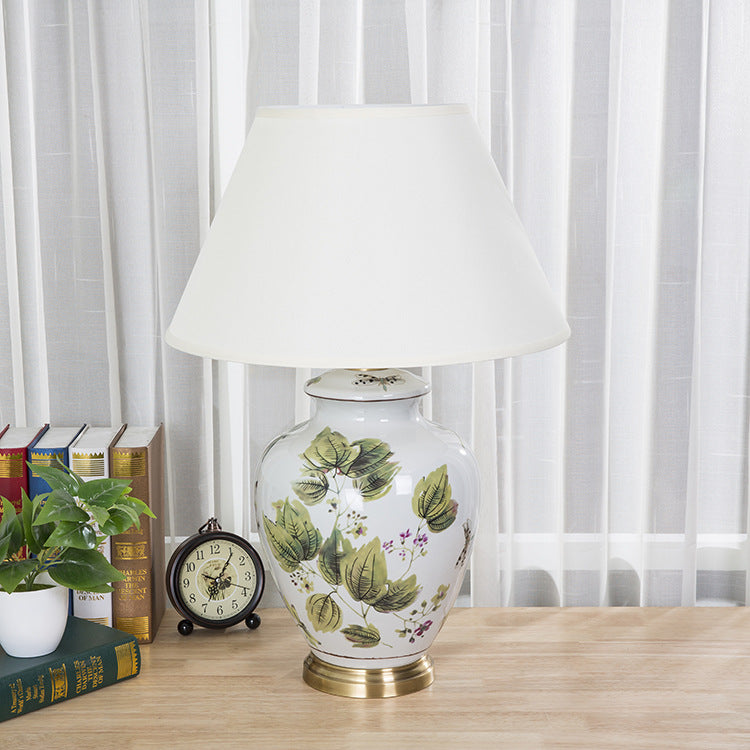 Fabric Copper Ceramic Pot Table Lamp