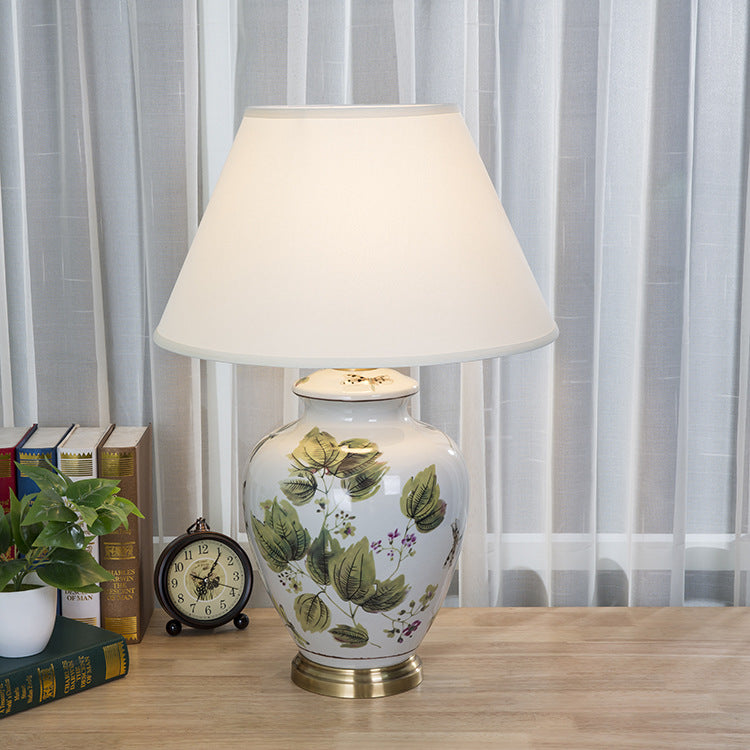 Fabric Copper Ceramic Pot Table Lamp