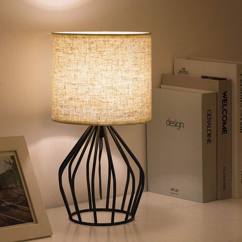 Metal Fabric Cylinder Hollowed Table Lamp