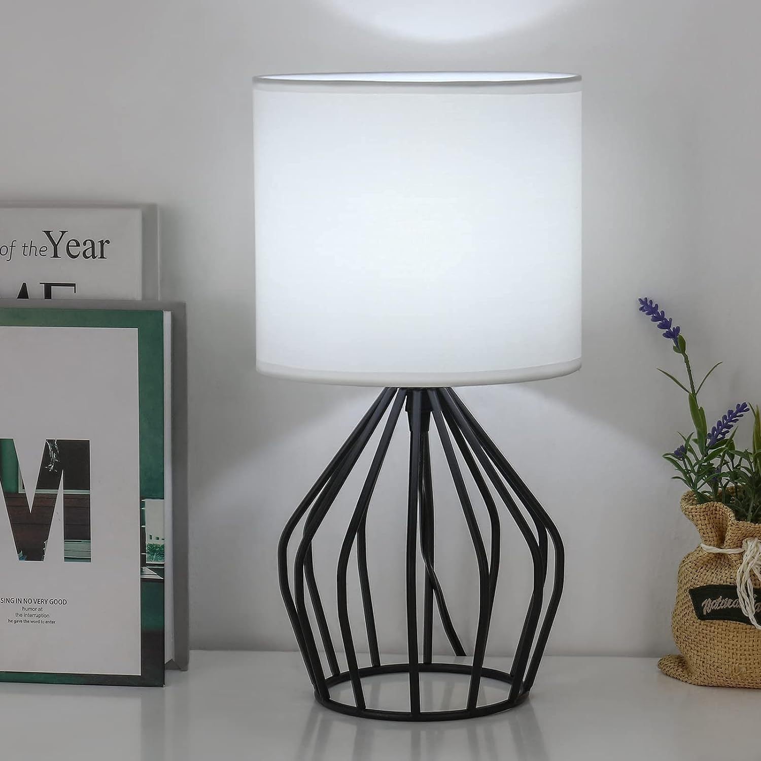 Metal Fabric Cylinder Hollowed Table Lamp