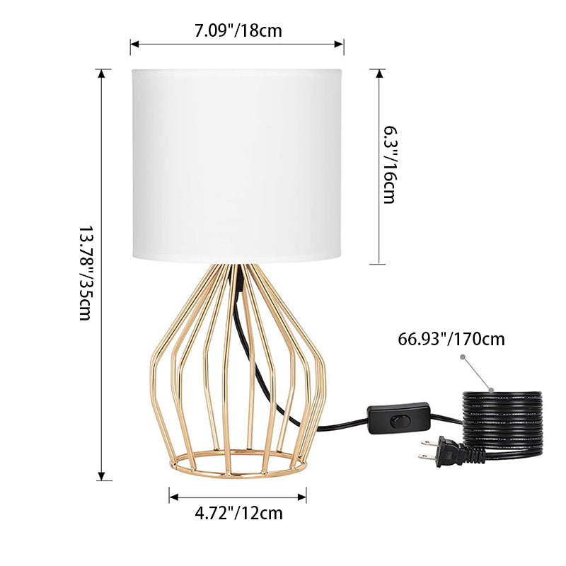 Metal Fabric Cylinder Hollowed Table Lamp