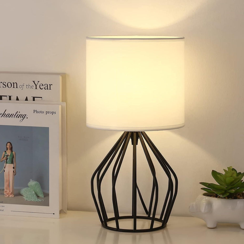 Metal Fabric Cylinder Hollowed Table Lamp