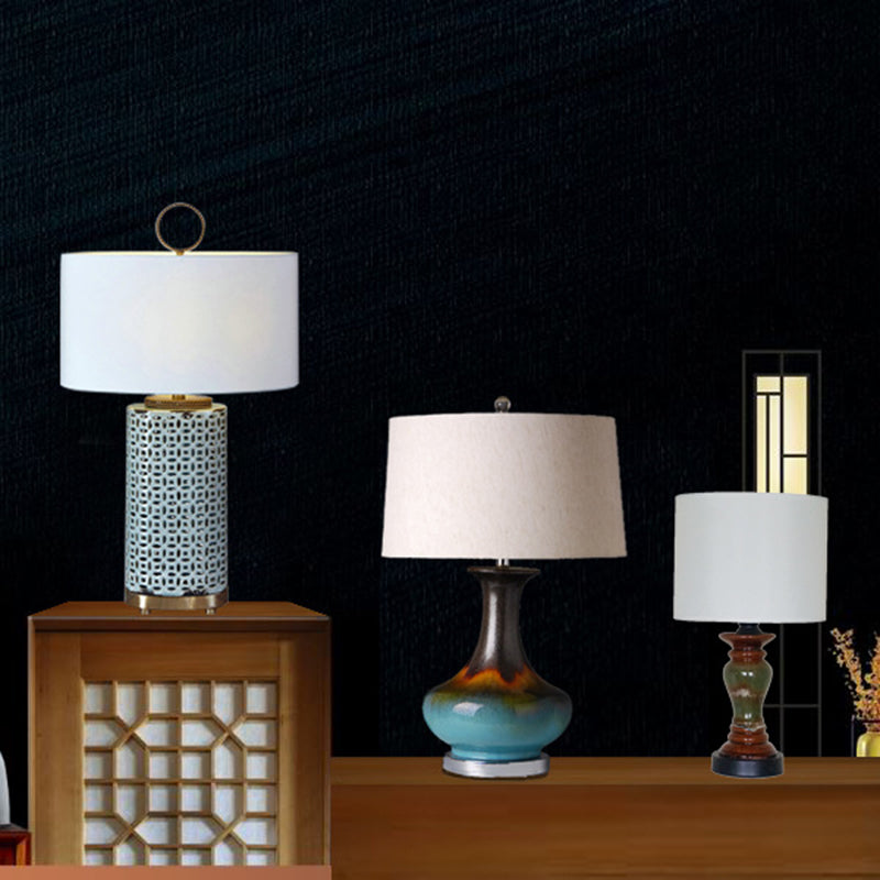 Ceramic Metal Fabric Column Table Lamp