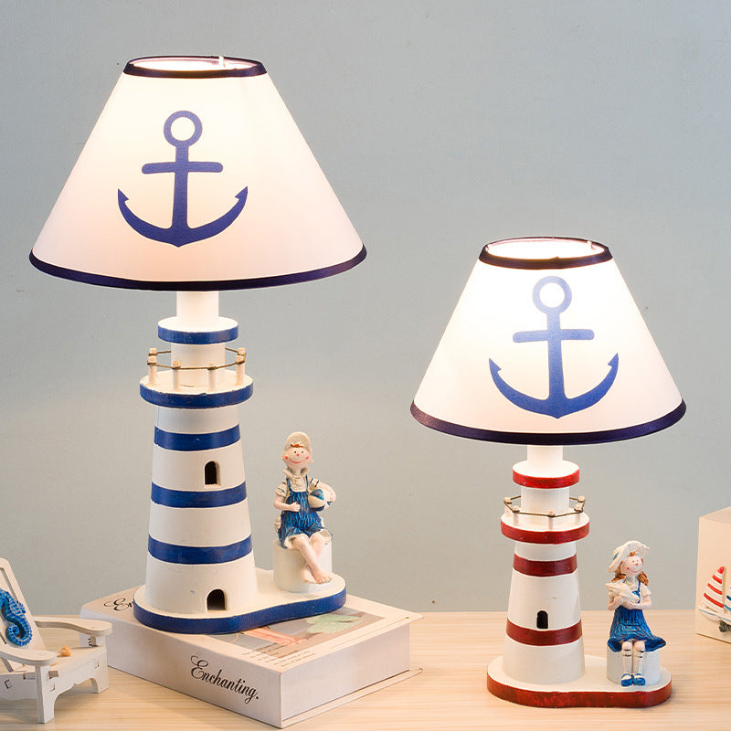 Coastal Wood Fabric Kids Table Lamp