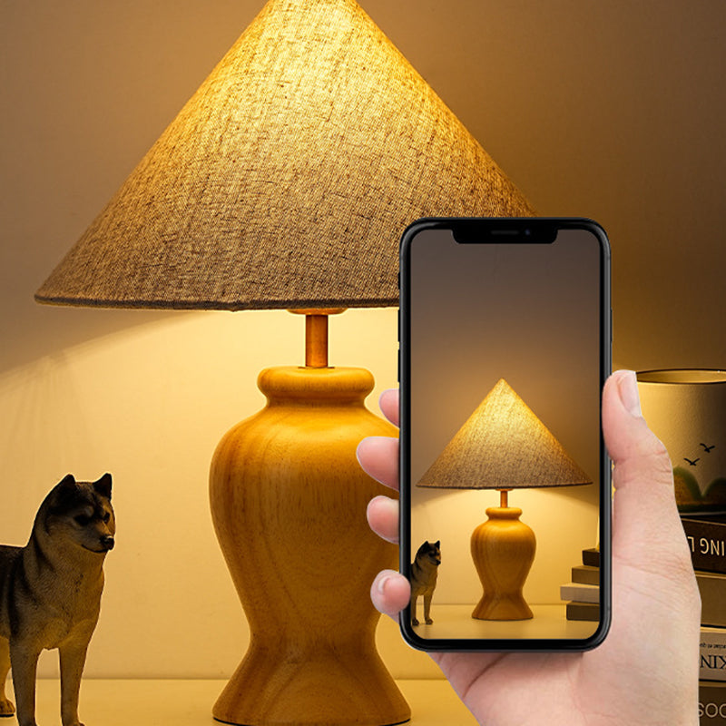Wood Fabric Metal Conic Table Lamp