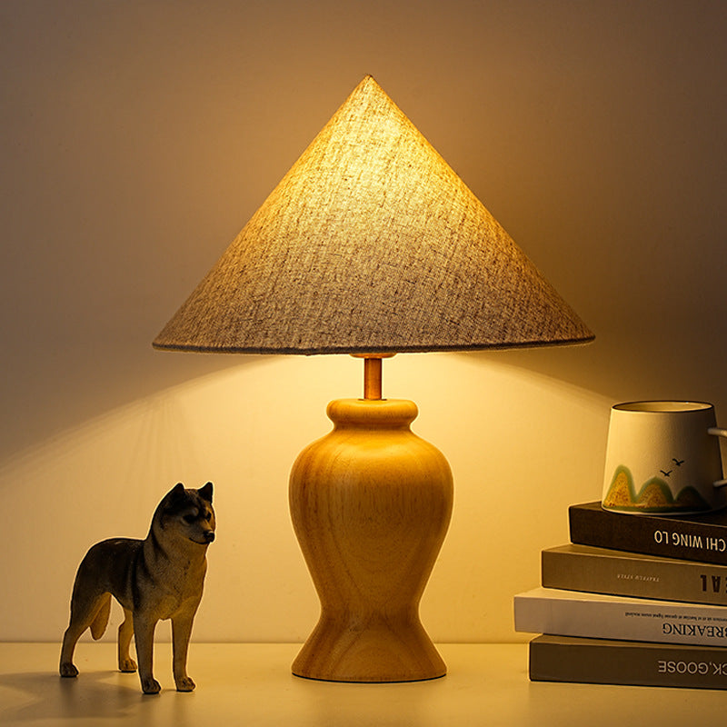 Wood Fabric Metal Conic Table Lamp