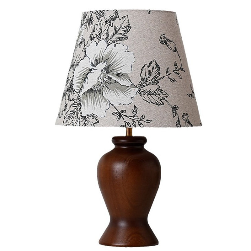 Wood Fabric Metal Conic Table Lamp