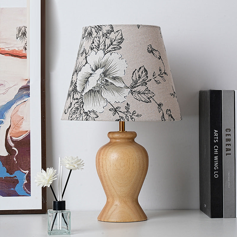 Wood Fabric Metal Conic Table Lamp