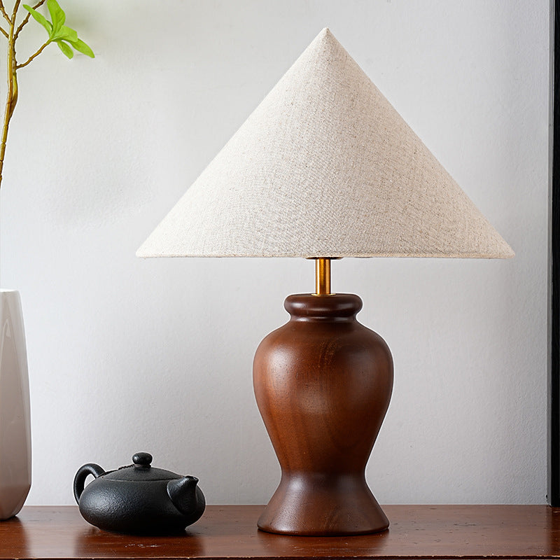 Wood Fabric Metal Conic Table Lamp