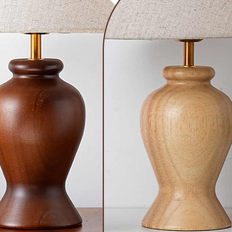 Wood Fabric Metal Conic Table Lamp