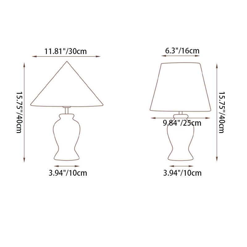 Wood Fabric Metal Conic Table Lamp