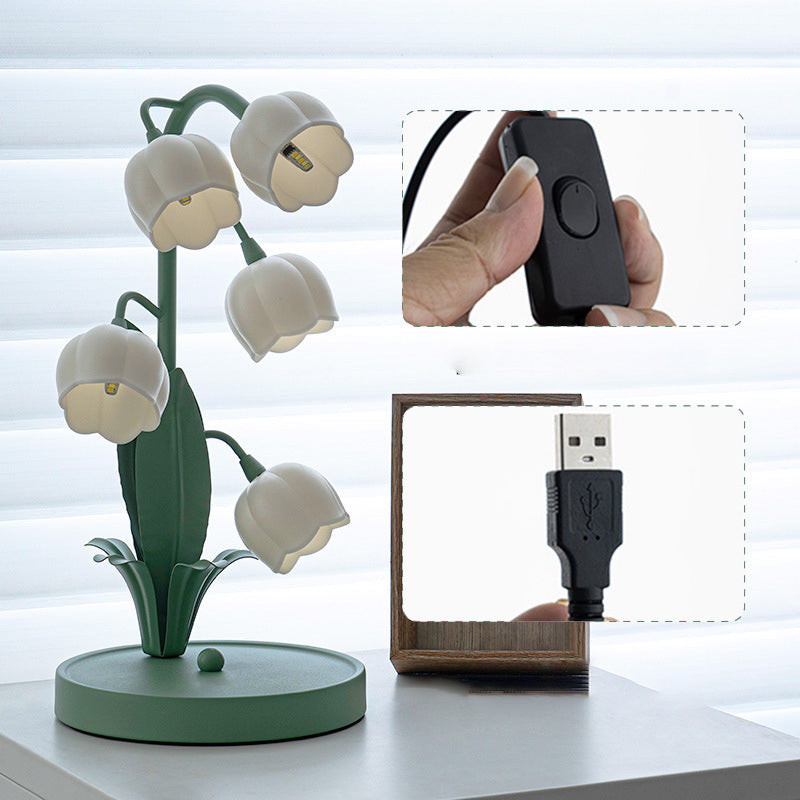 Iron Glass Floral Table Lamp