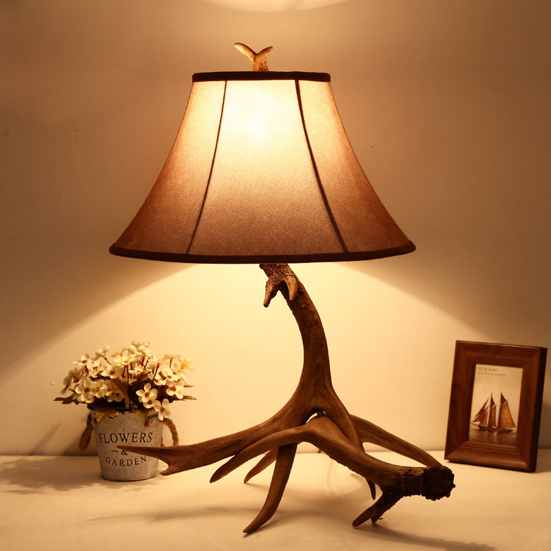 Fabric Resin Deer Horn Table Lamp