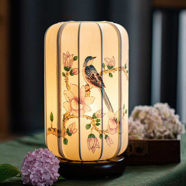 Begonia Wood Silk Cylinder Table Lamp