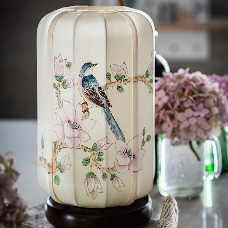 Begonia Wood Silk Cylinder Table Lamp