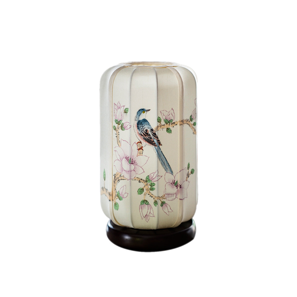 Begonia Wood Silk Cylinder Table Lamp