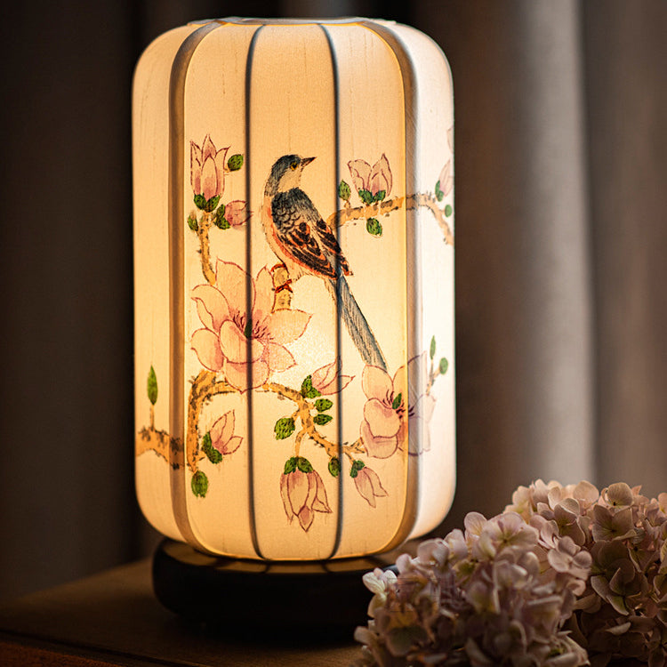 Begonia Wood Silk Cylinder Table Lamp