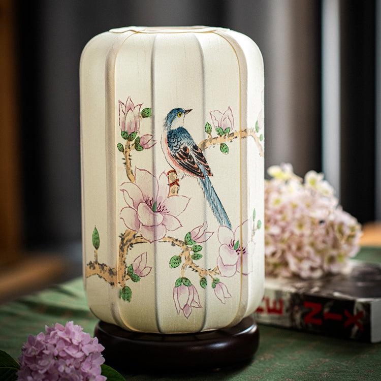 Begonia Wood Silk Cylinder Table Lamp