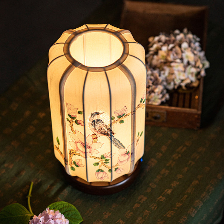 Begonia Wood Silk Cylinder Table Lamp