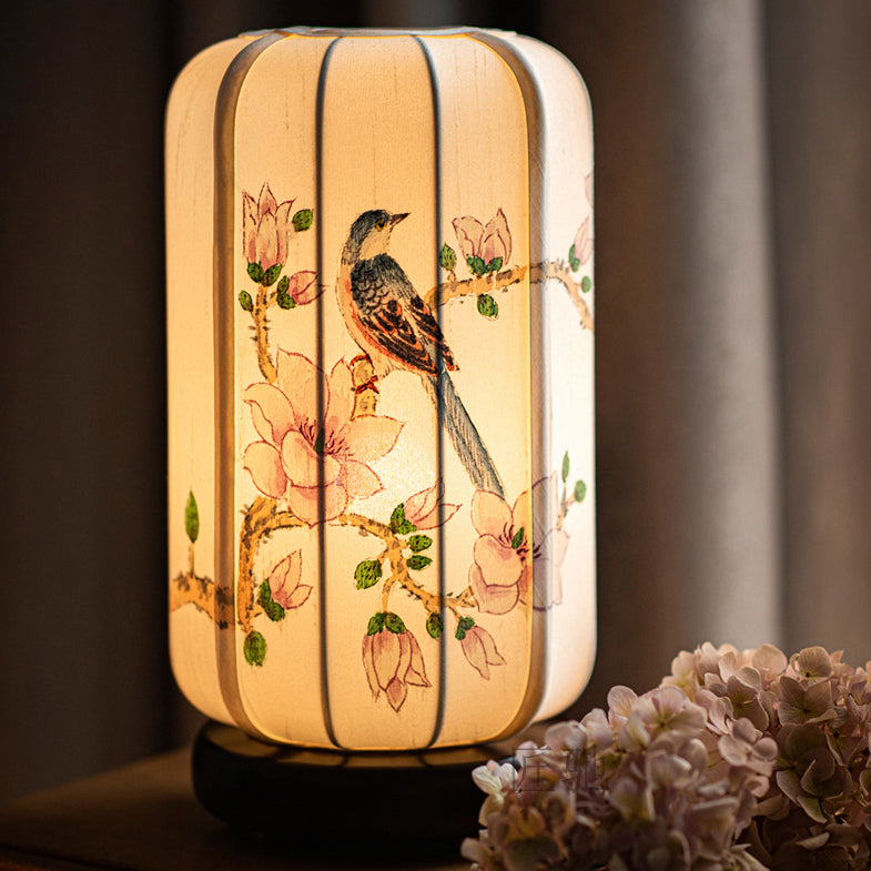 Begonia Wood Silk Cylinder Table Lamp