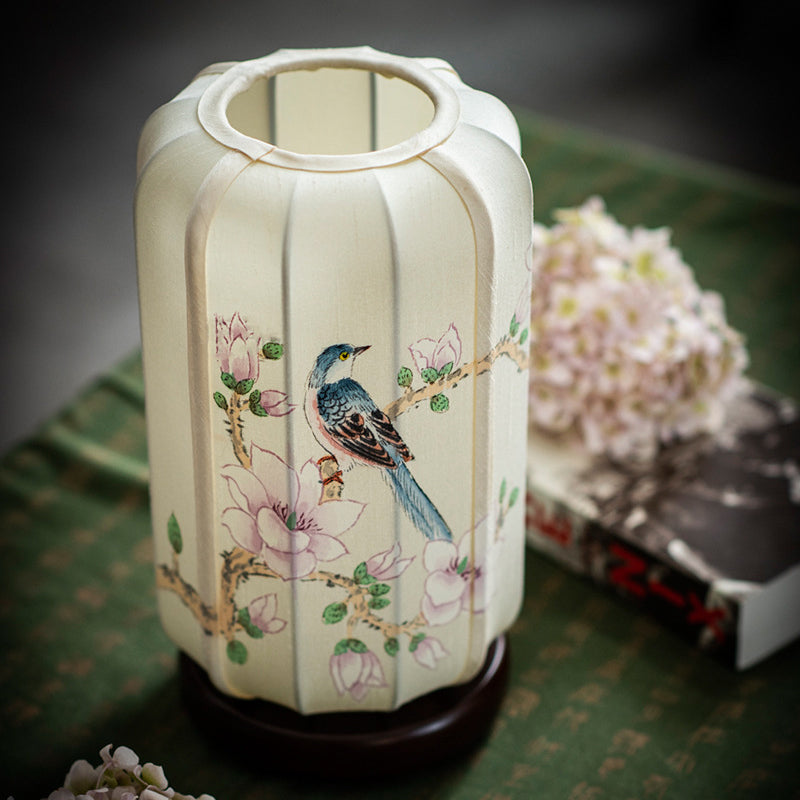 Begonia Wood Silk Cylinder Table Lamp
