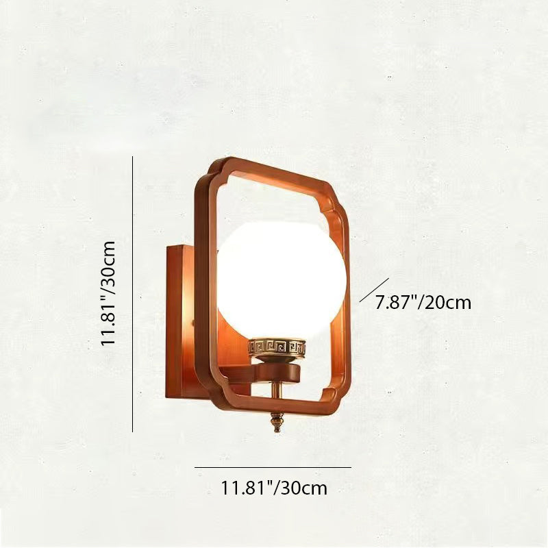 Rubber Wood Glass Flower Wall Lamp