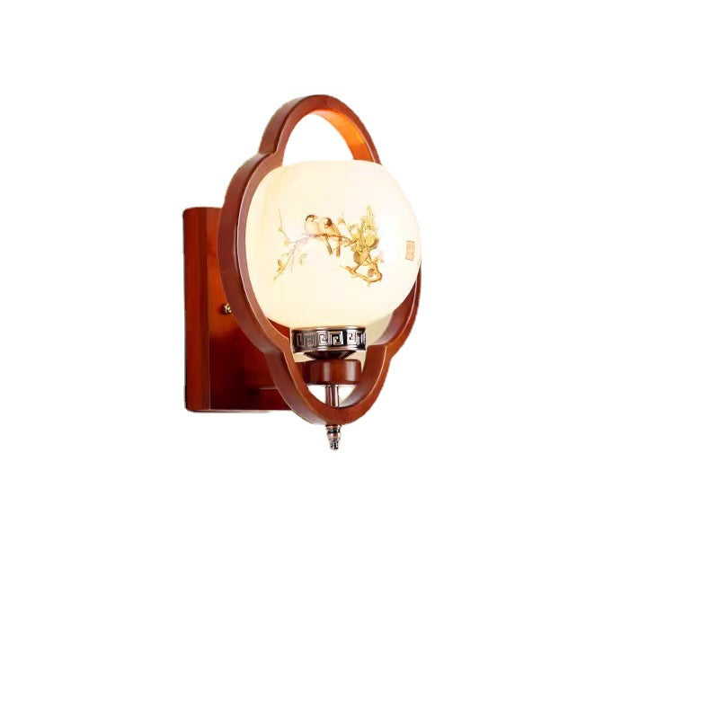 Rubber Wood Glass Flower Wall Lamp
