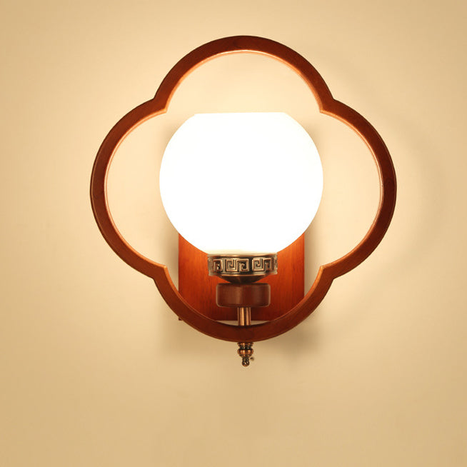 Rubber Wood Glass Flower Wall Lamp