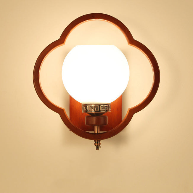 Rubber Wood Glass Flower Wall Lamp