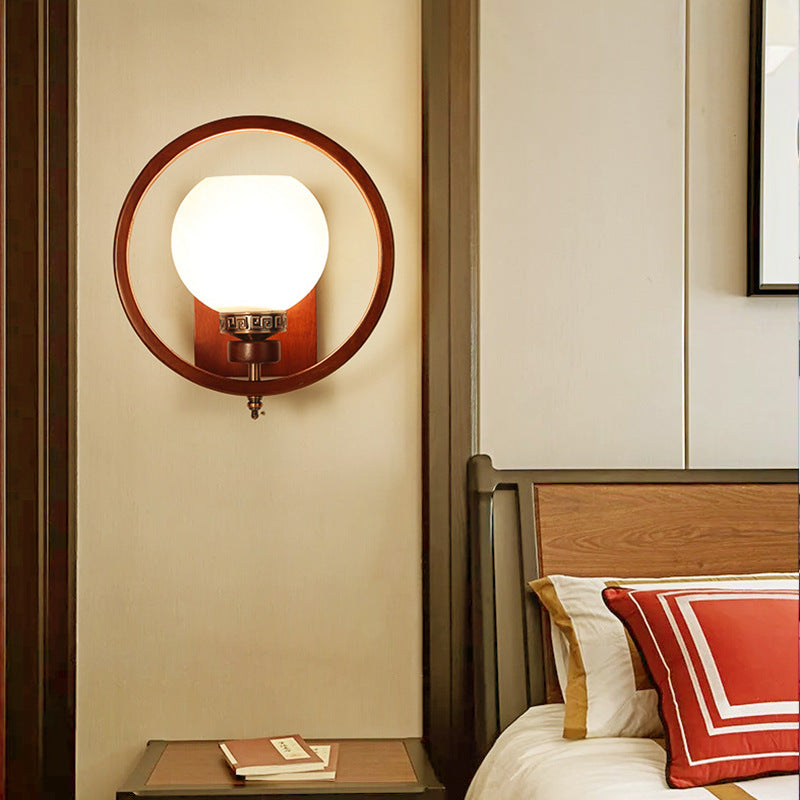 Rubber Wood Glass Flower Wall Lamp