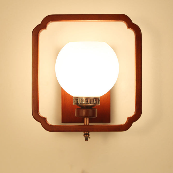 Rubber Wood Glass Flower Wall Lamp