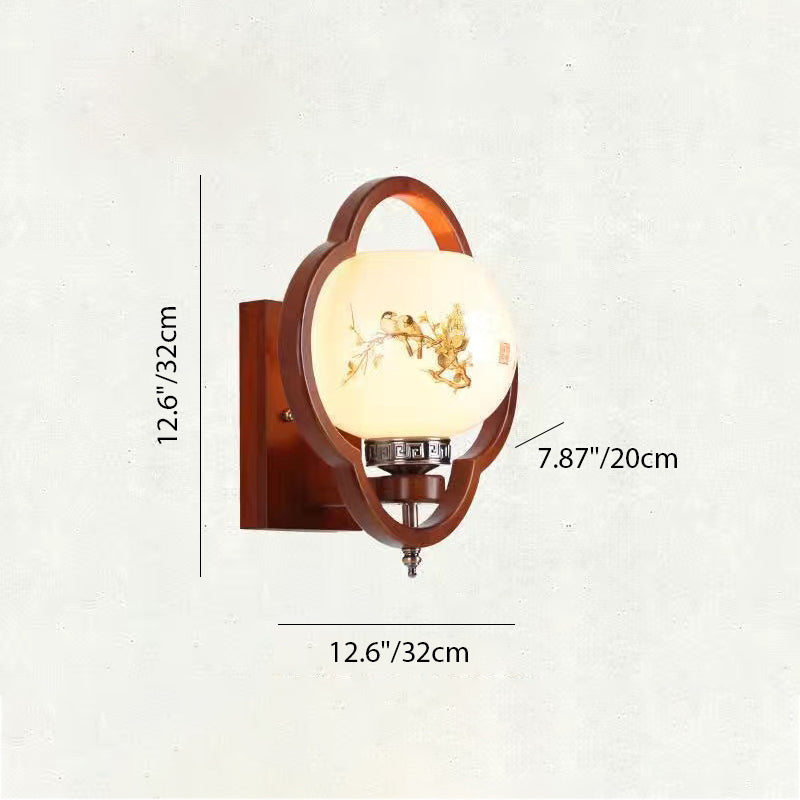 Rubber Wood Glass Flower Wall Lamp