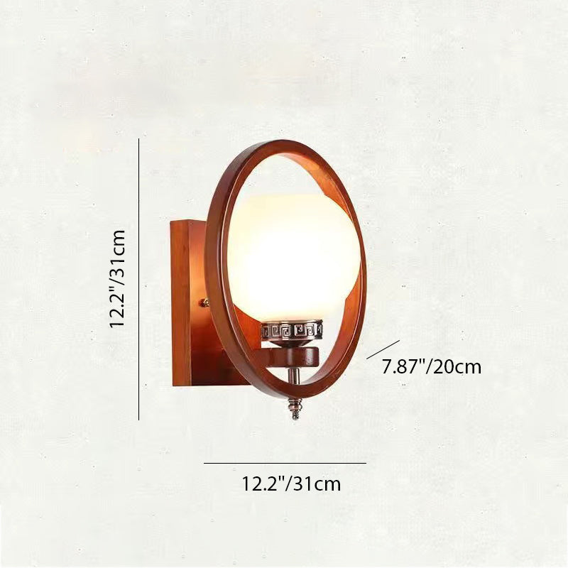 Rubber Wood Glass Flower Wall Lamp