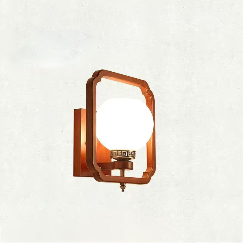Rubber Wood Glass Flower Wall Lamp