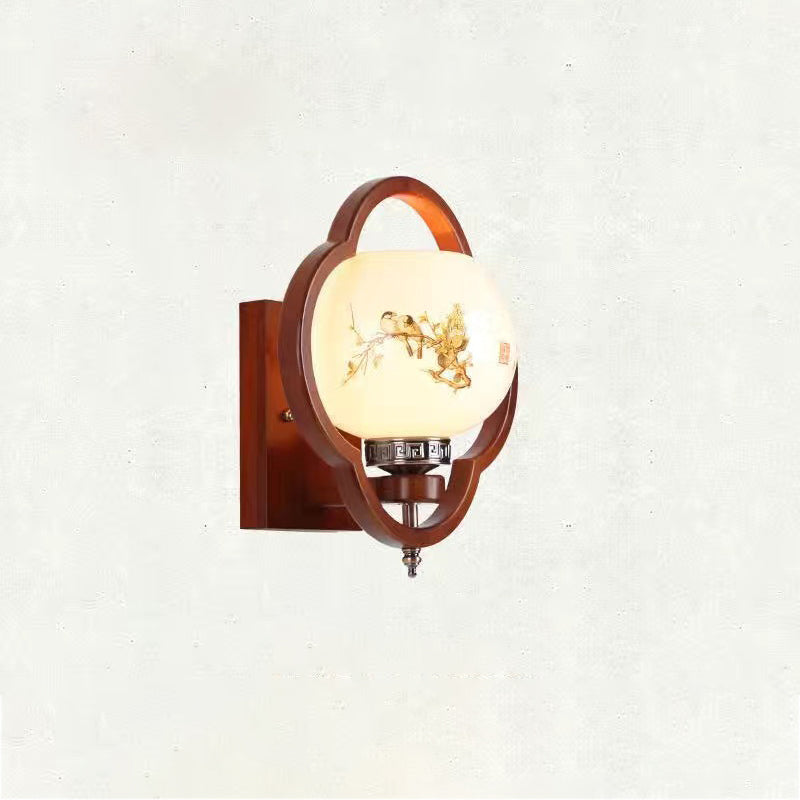 Rubber Wood Glass Flower Wall Lamp