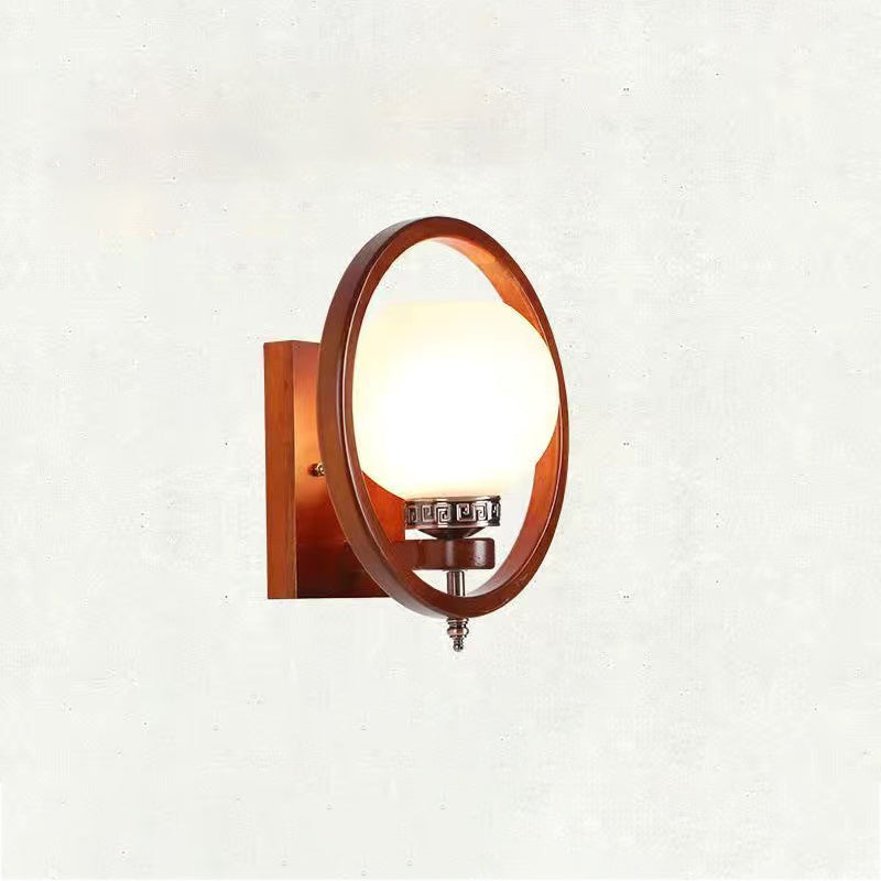 Rubber Wood Glass Flower Wall Lamp