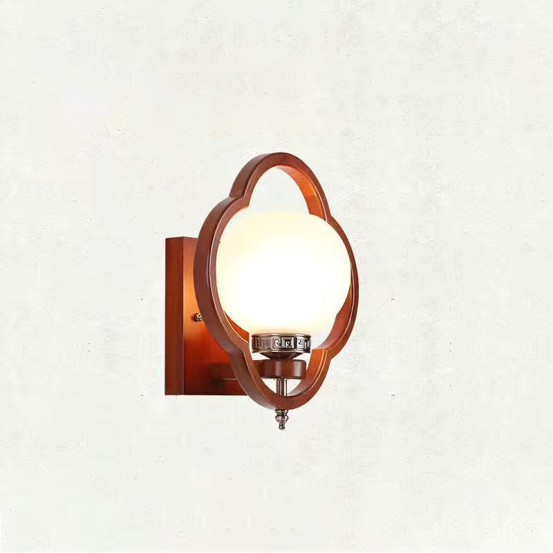 Rubber Wood Glass Flower Wall Lamp