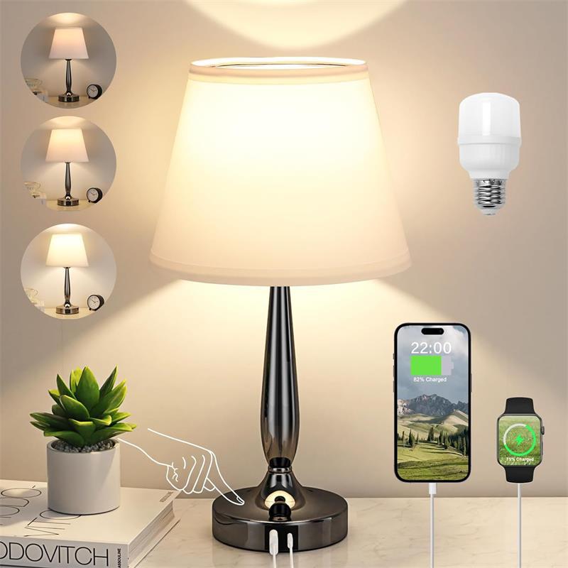 Metal Fabric Cylinder Bedside Table Lamp