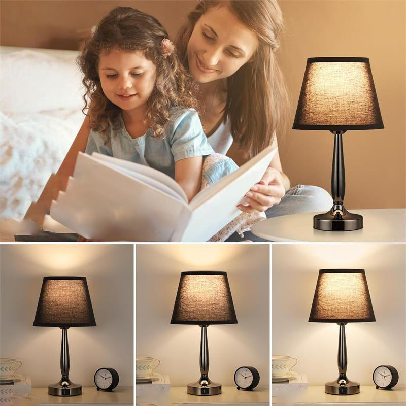 Metal Fabric Cylinder Bedside Table Lamp