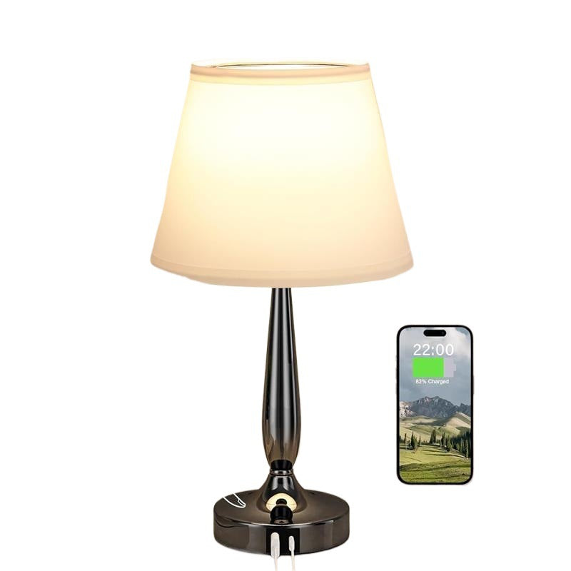 Metal Fabric Cylinder Bedside Table Lamp
