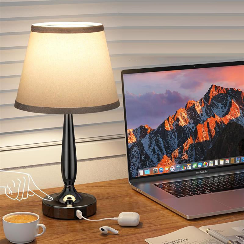 Metal Fabric Cylinder Bedside Table Lamp