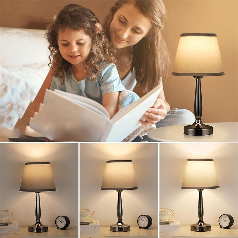 Metal Fabric Cylinder Bedside Table Lamp
