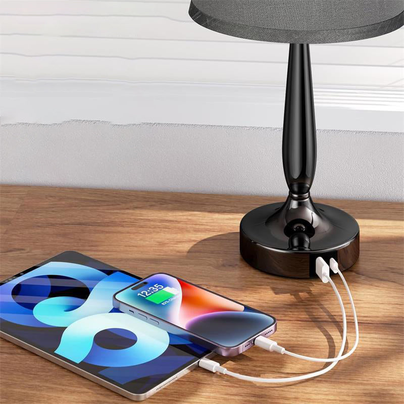Metal Fabric Cylinder Bedside Table Lamp