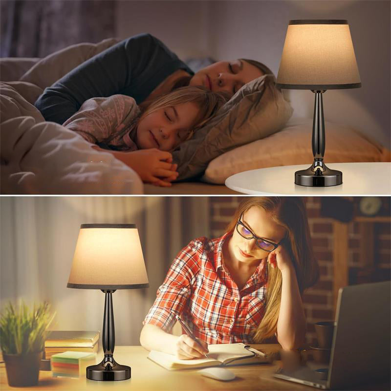 Metal Fabric Cylinder Bedside Table Lamp