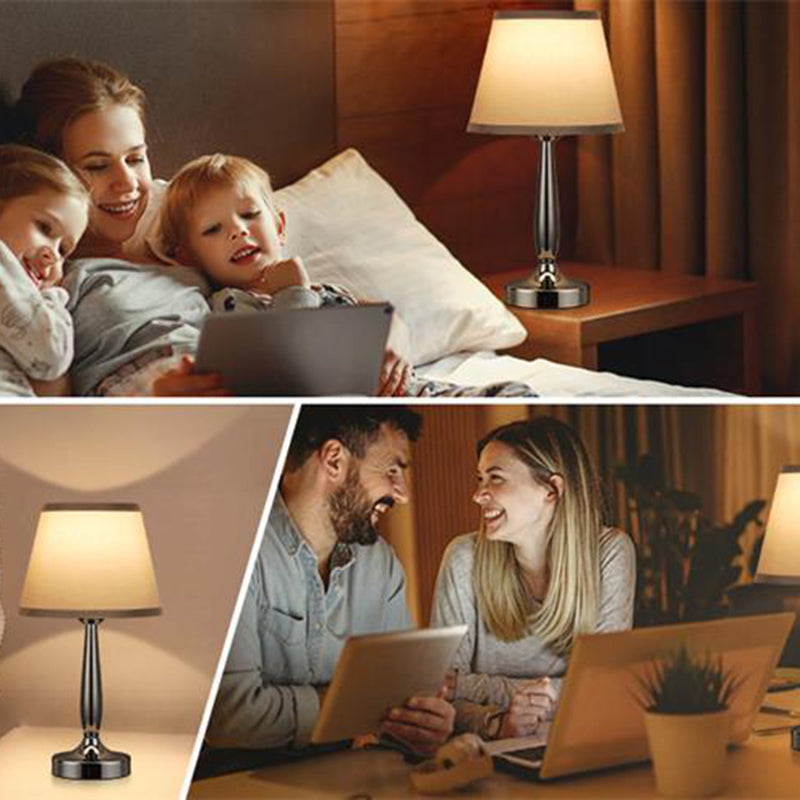 Metal Fabric Cylinder Bedside Table Lamp
