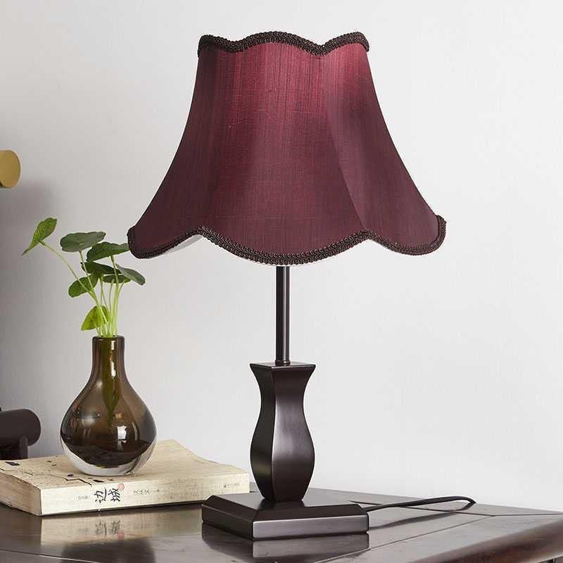 Wood Fabric Drum Bedside Table Lamp