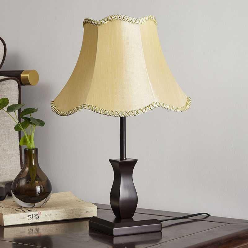 Wood Fabric Drum Bedside Table Lamp