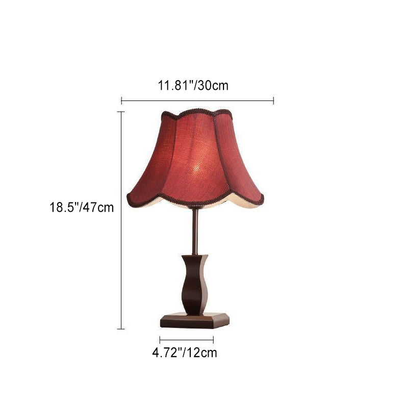 Wood Fabric Drum Bedside Table Lamp